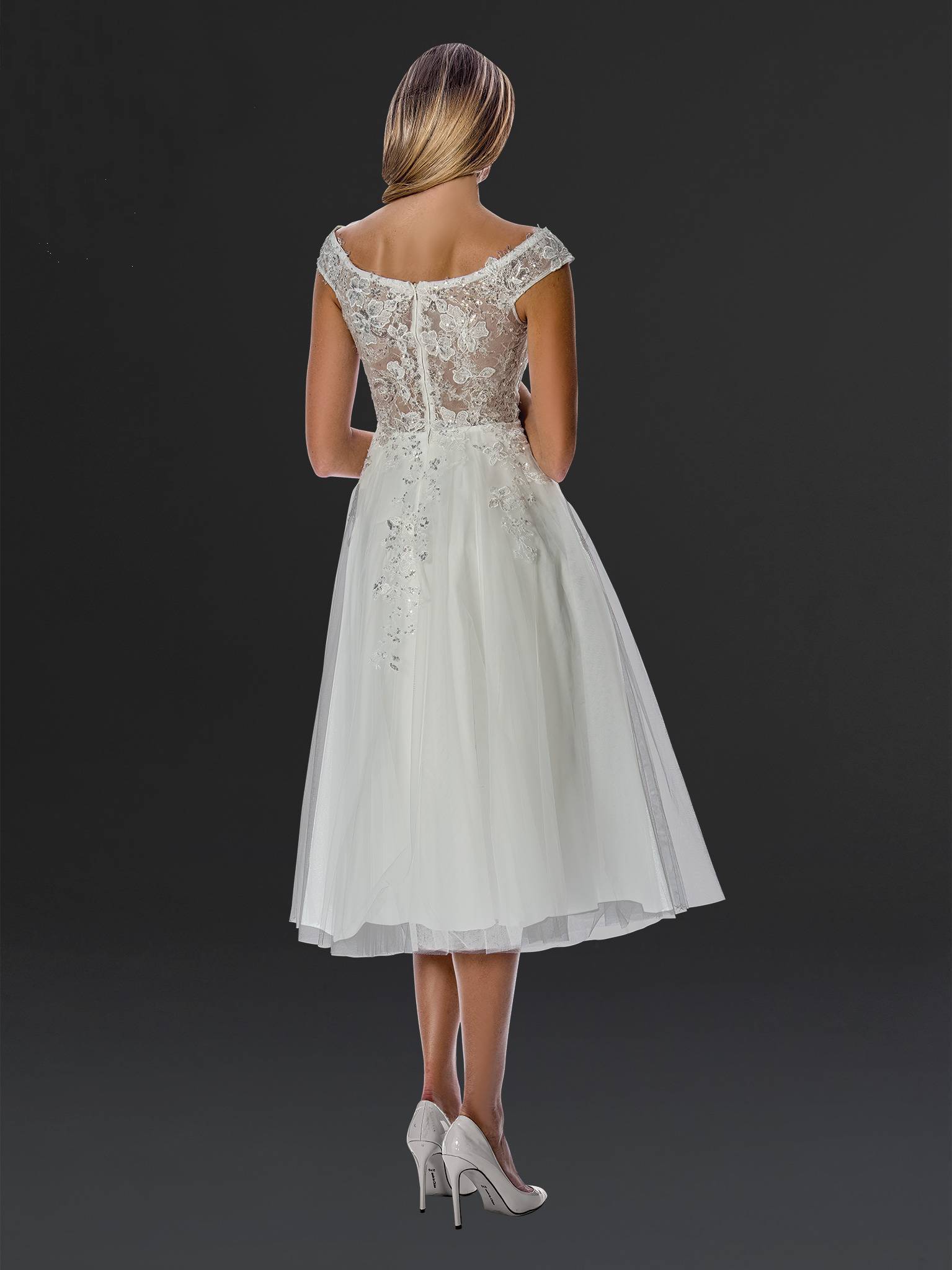 Wedding Dresses Bridal Short A Line Wedding Dress - Lace Beaded - Stella Couture 24905 Off White-Lace-24905-Beaded