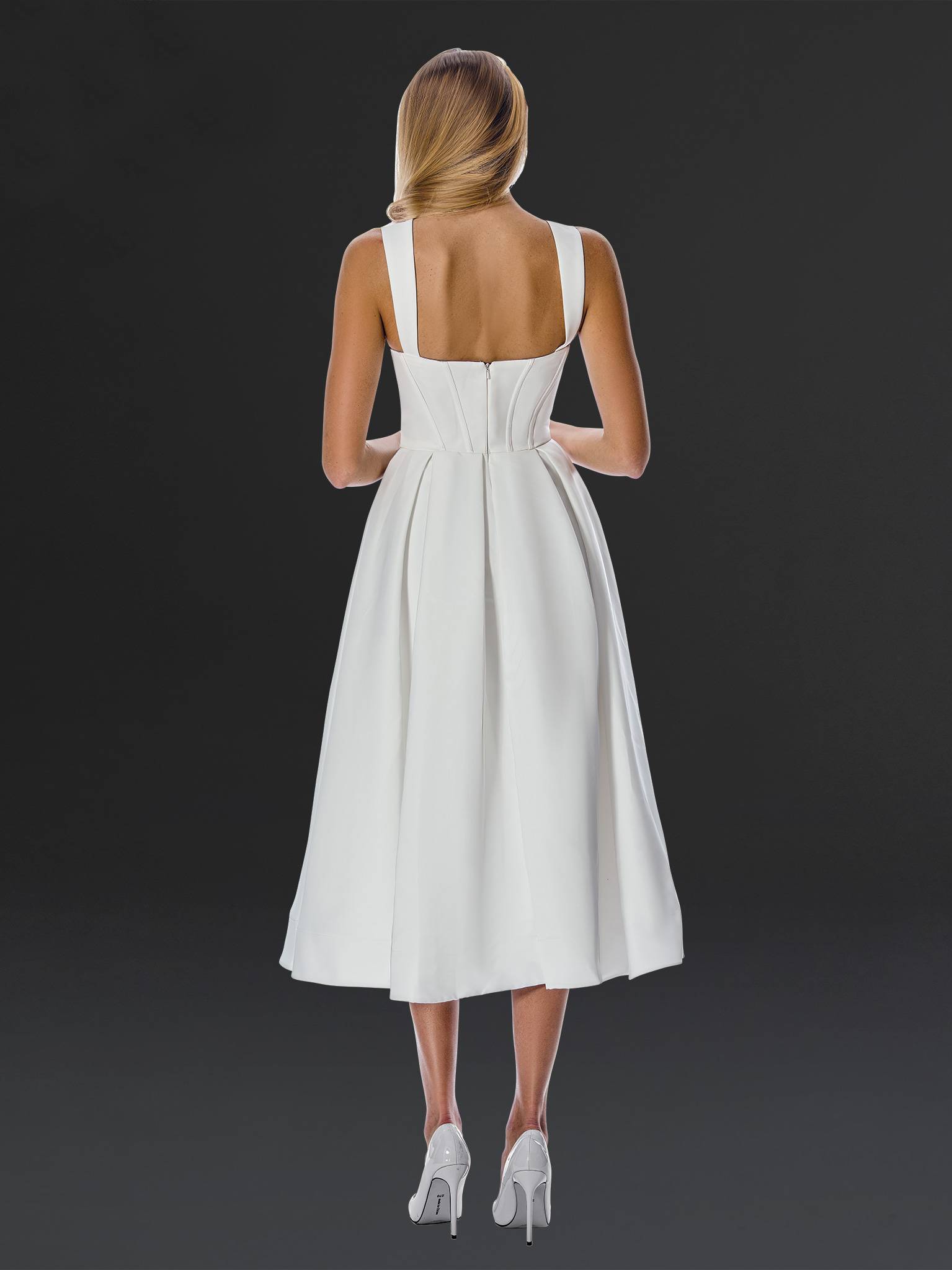 Wedding Dresses Midi Corset A Line Wedding Dress Off White-Satin-24904-A Line