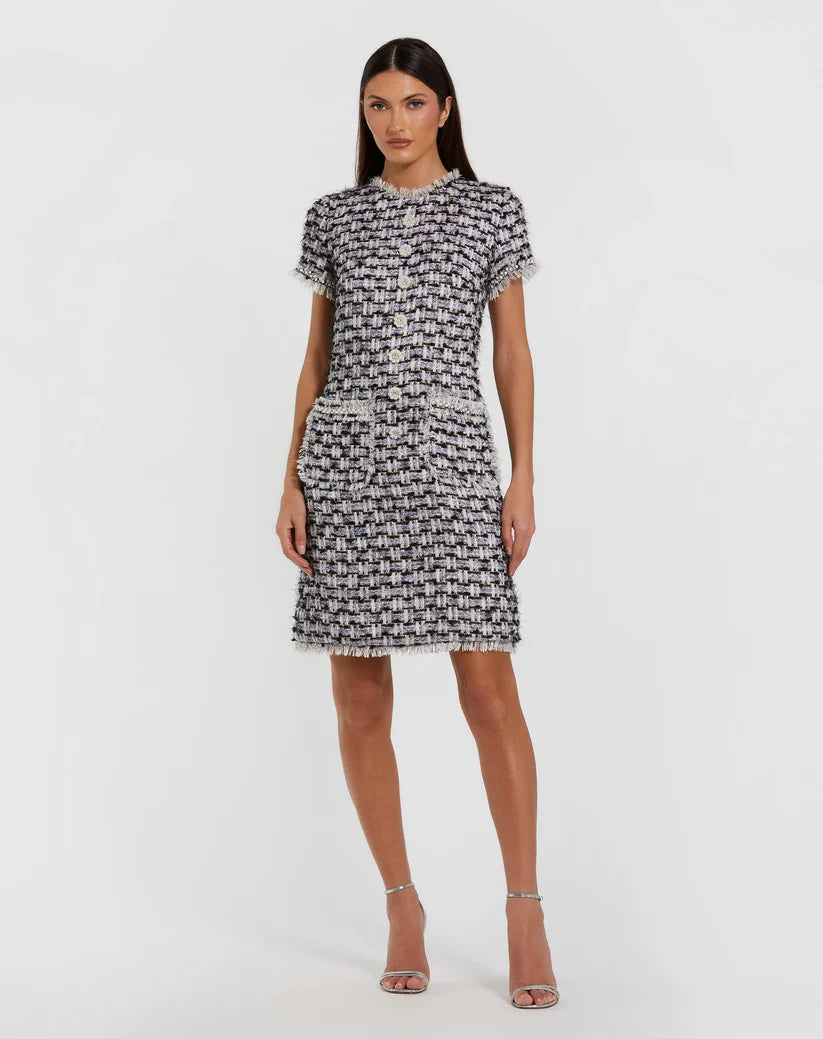 Cocktail Dresses Short Button Cocktail Pockets Mini Dress Black Multi