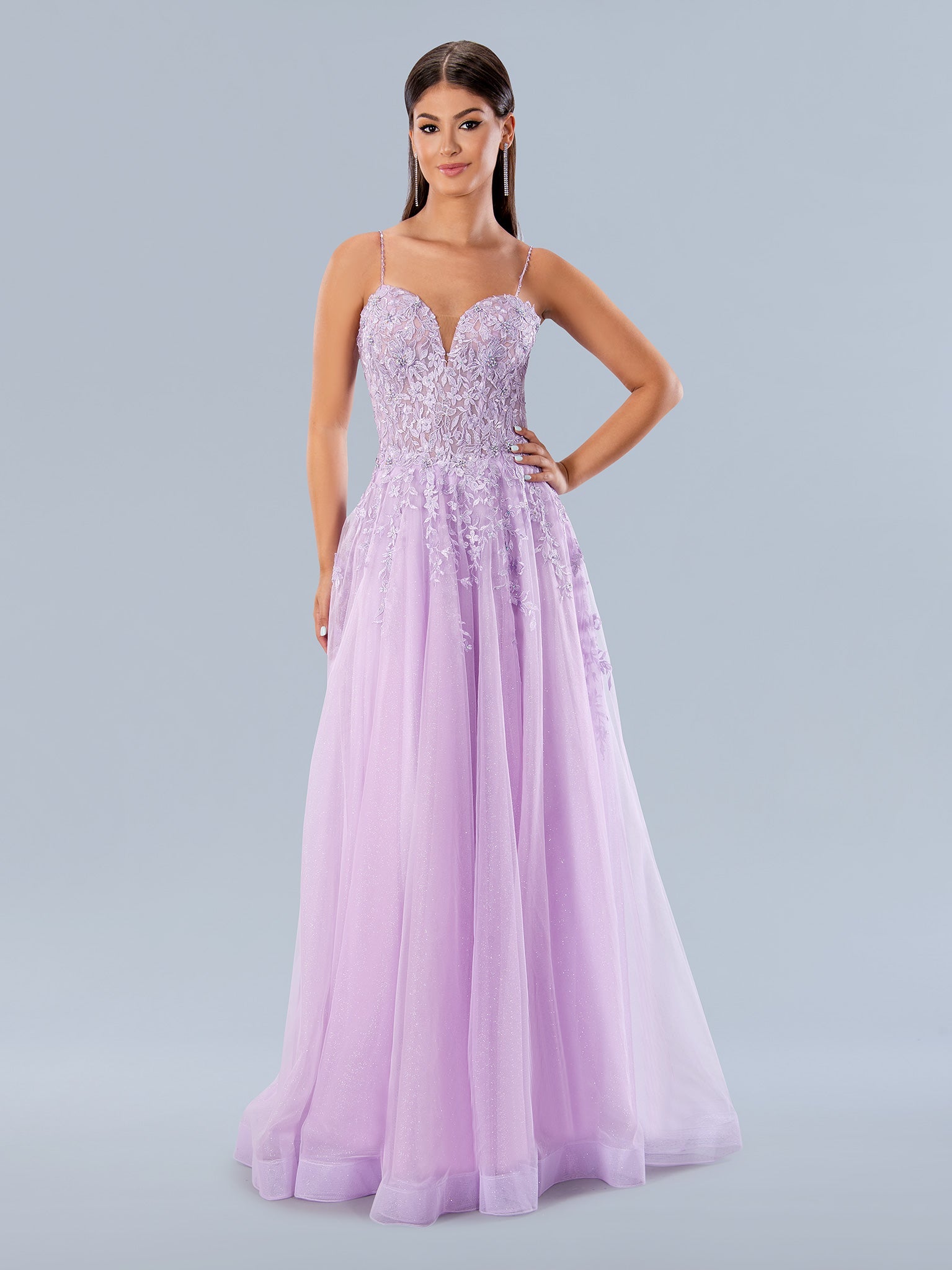 Stella Couture 22027 Spaghetti Strap Long Evening Gown Lilac