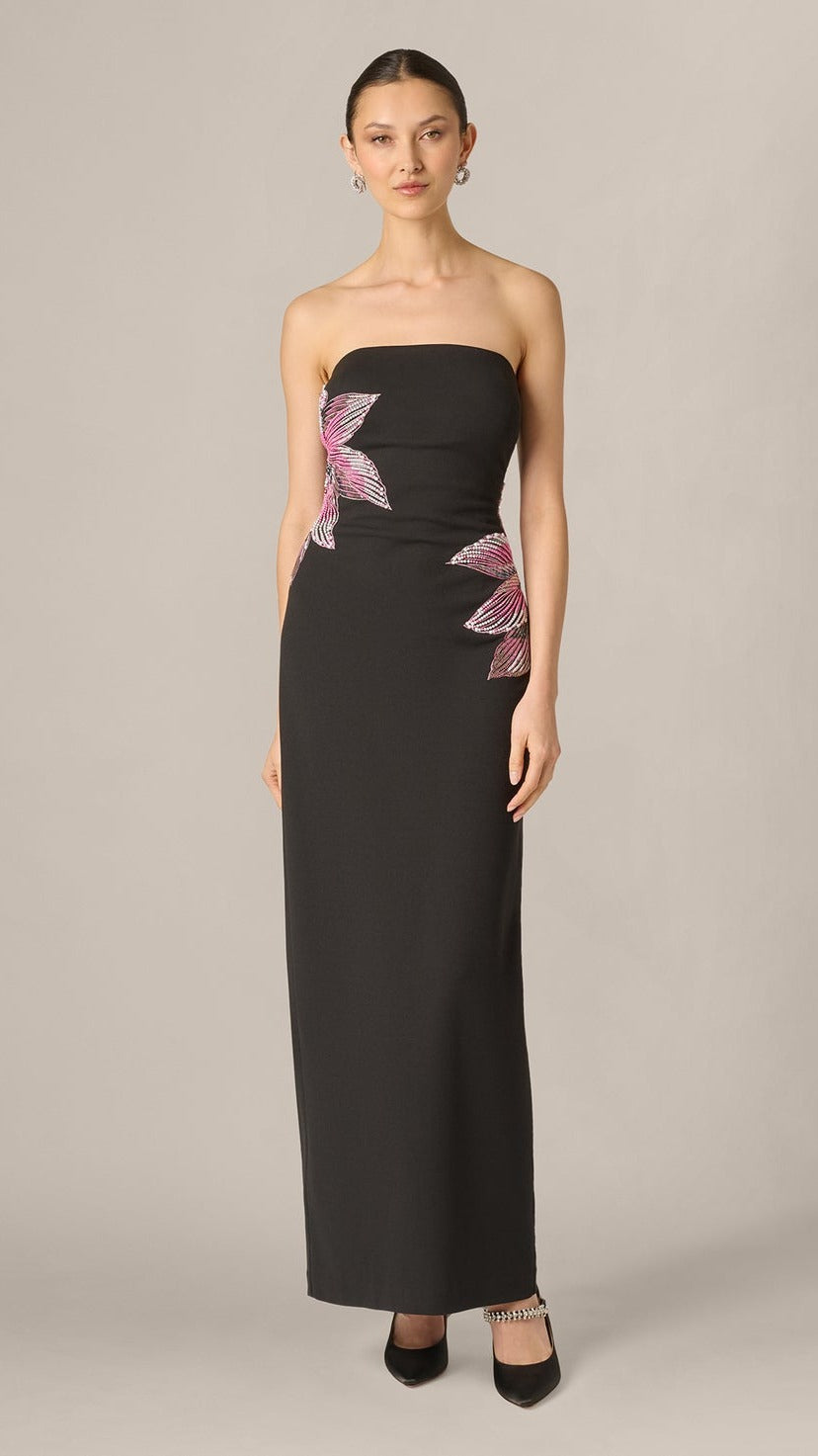 Aidan Mattox Strapless Beaded Flower Gown 209549