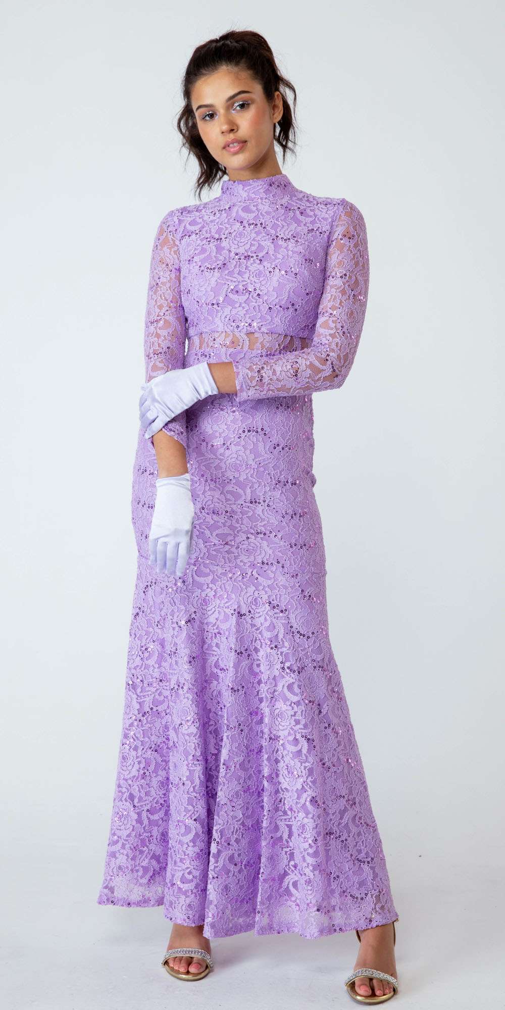 Formal Dresses Long Sleeve Lace Fitted Sequin Formal Dress Eureka Fashion 2095 Lilac