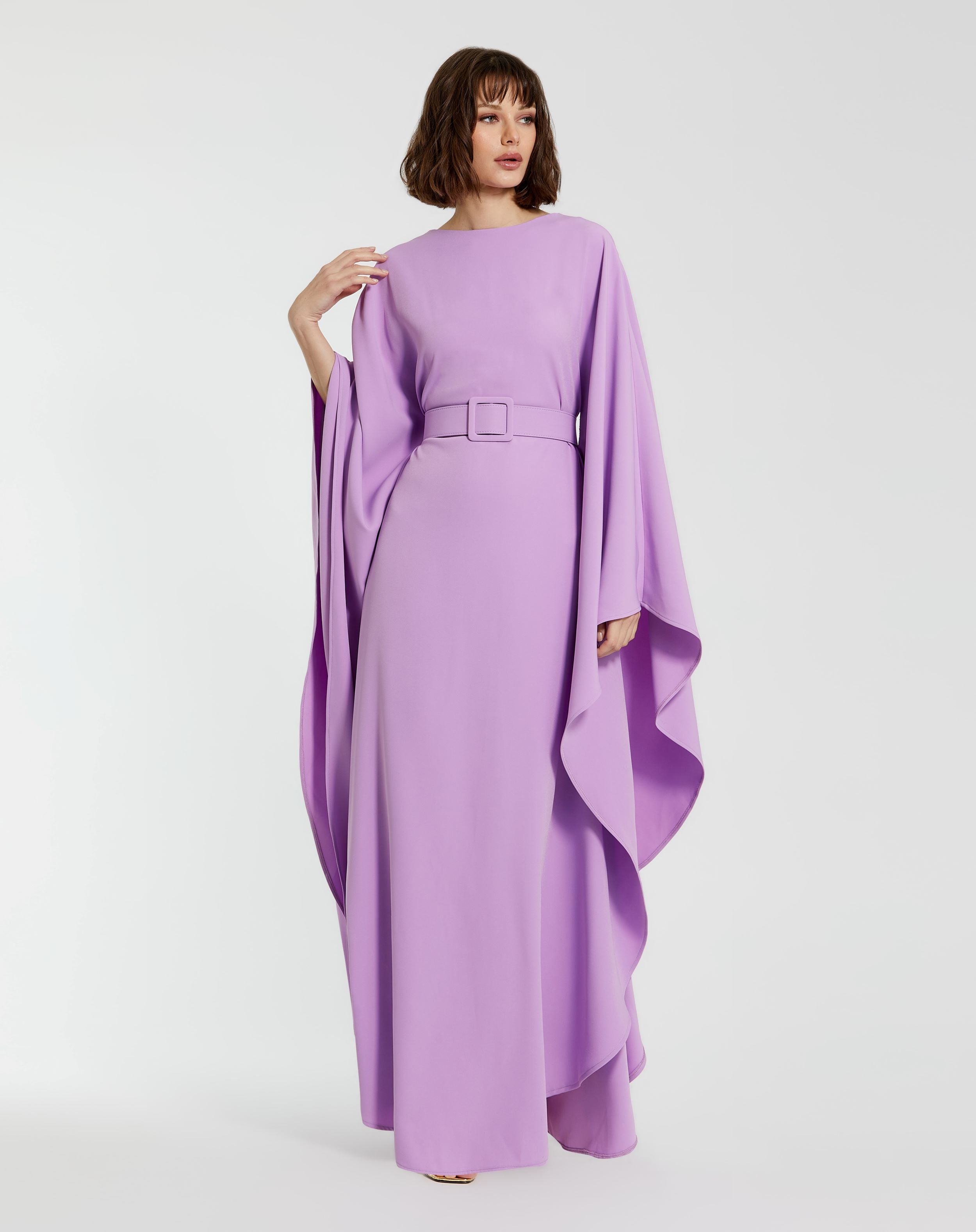Purple Flared Sleeves Rose Belt Bodycon Dress Purple Flared Sleeves Rose Belt Bodycon Dress