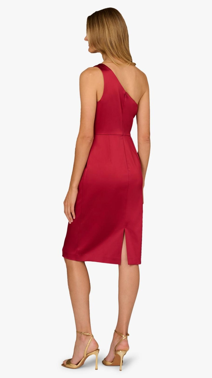 Aidan Mattox One Shoulder Satin Bow Midi Dress 209744