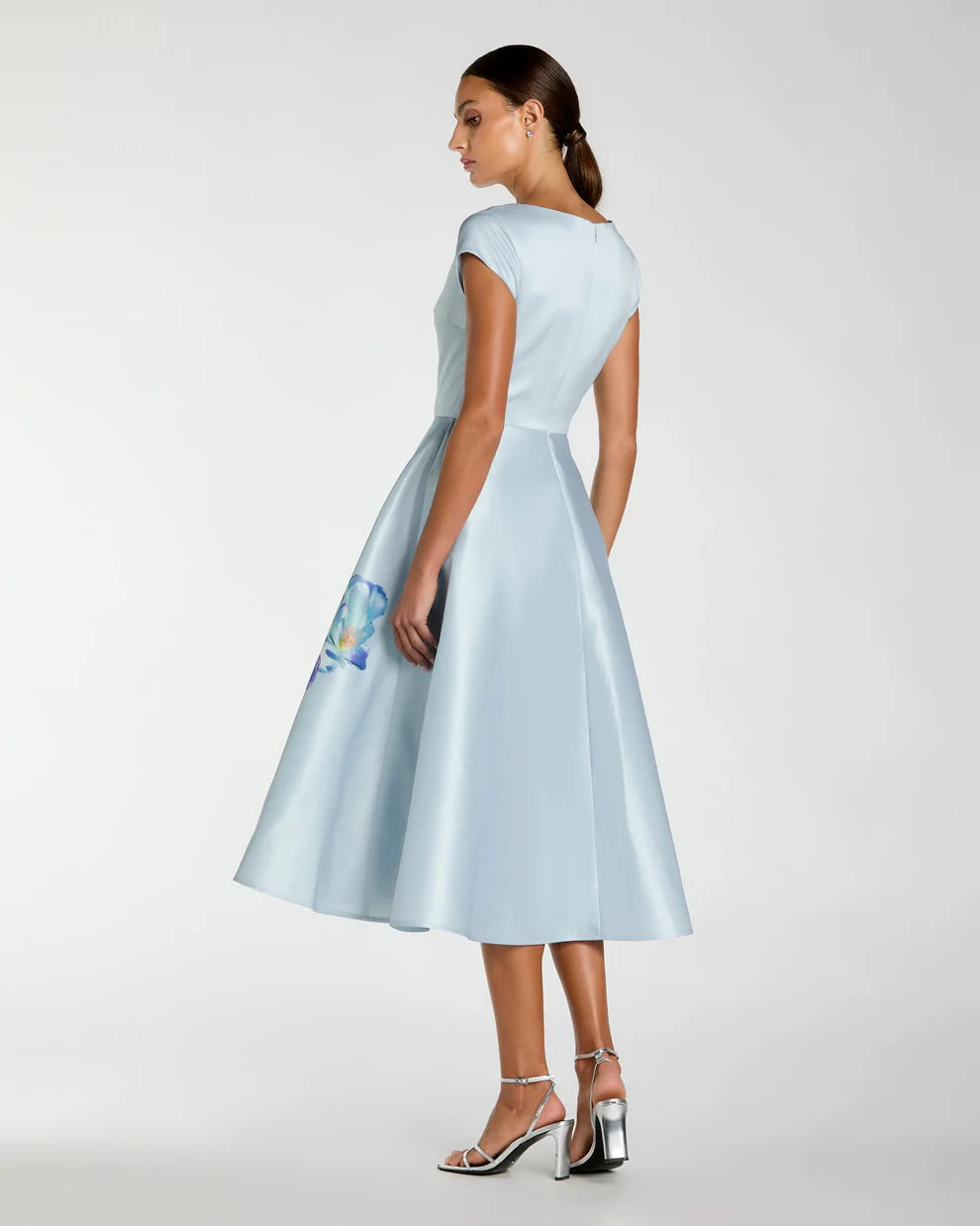 Cocktail Dresses A Line Floral Print Cocktail Midi Dress Periwinkle Multi