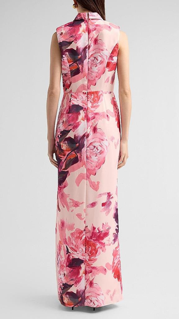 Aidan Mattox Floral Sateen Mock Wrap Maxi Dress 209981