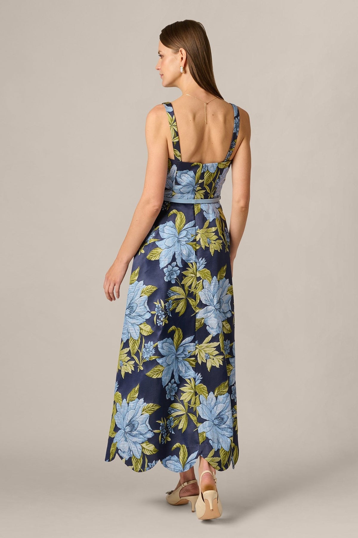 Aidan Mattox Floral Jacquard Sweetheart Scalloped Ankle Dress 209996