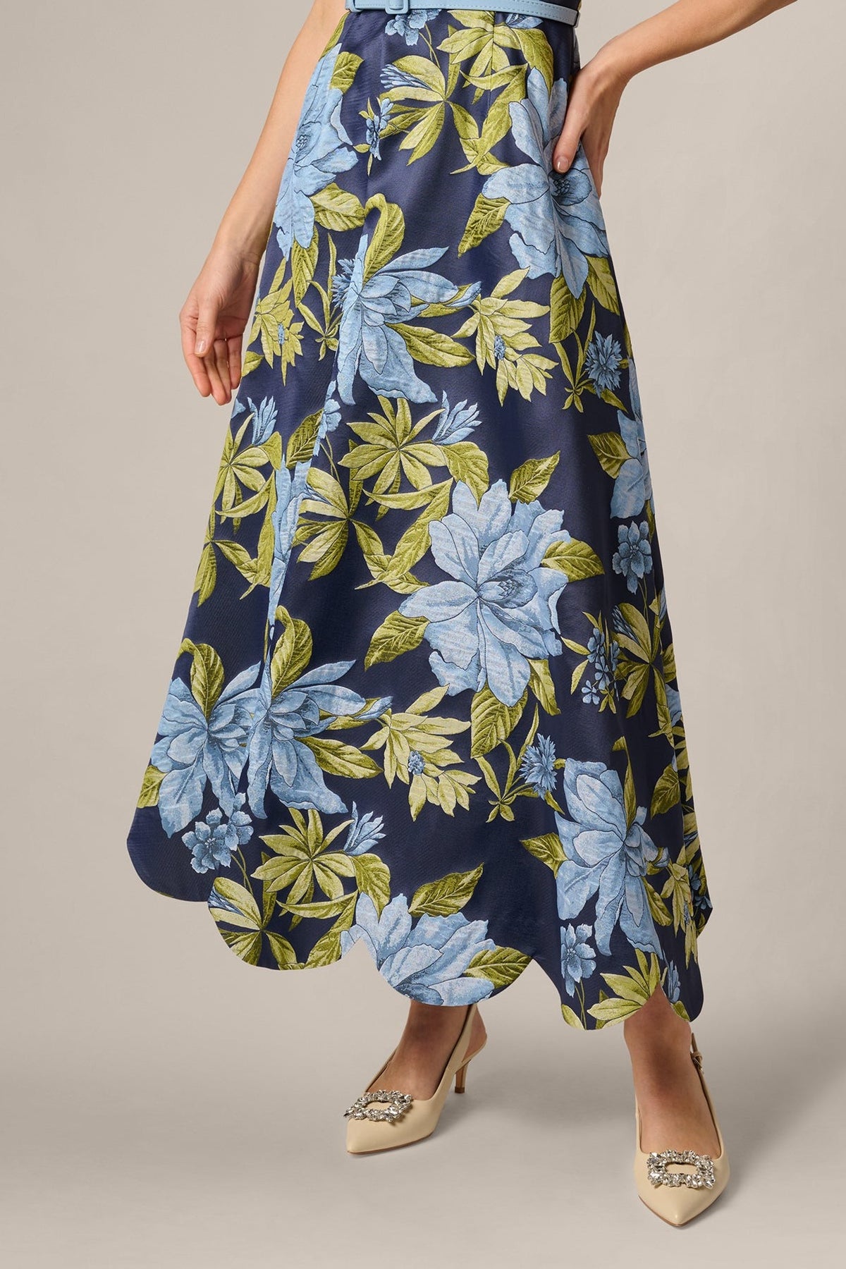 Aidan Mattox Floral Jacquard Sweetheart Scalloped Ankle Dress 209996
