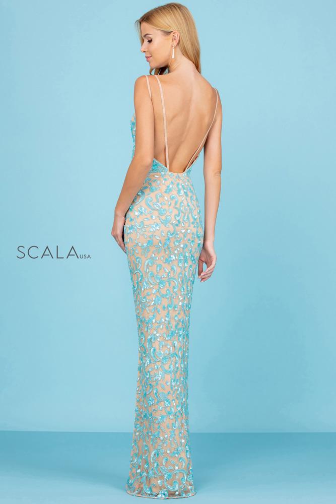V-Neck Floor-Length Lace Formal Mermaid Scala 60261