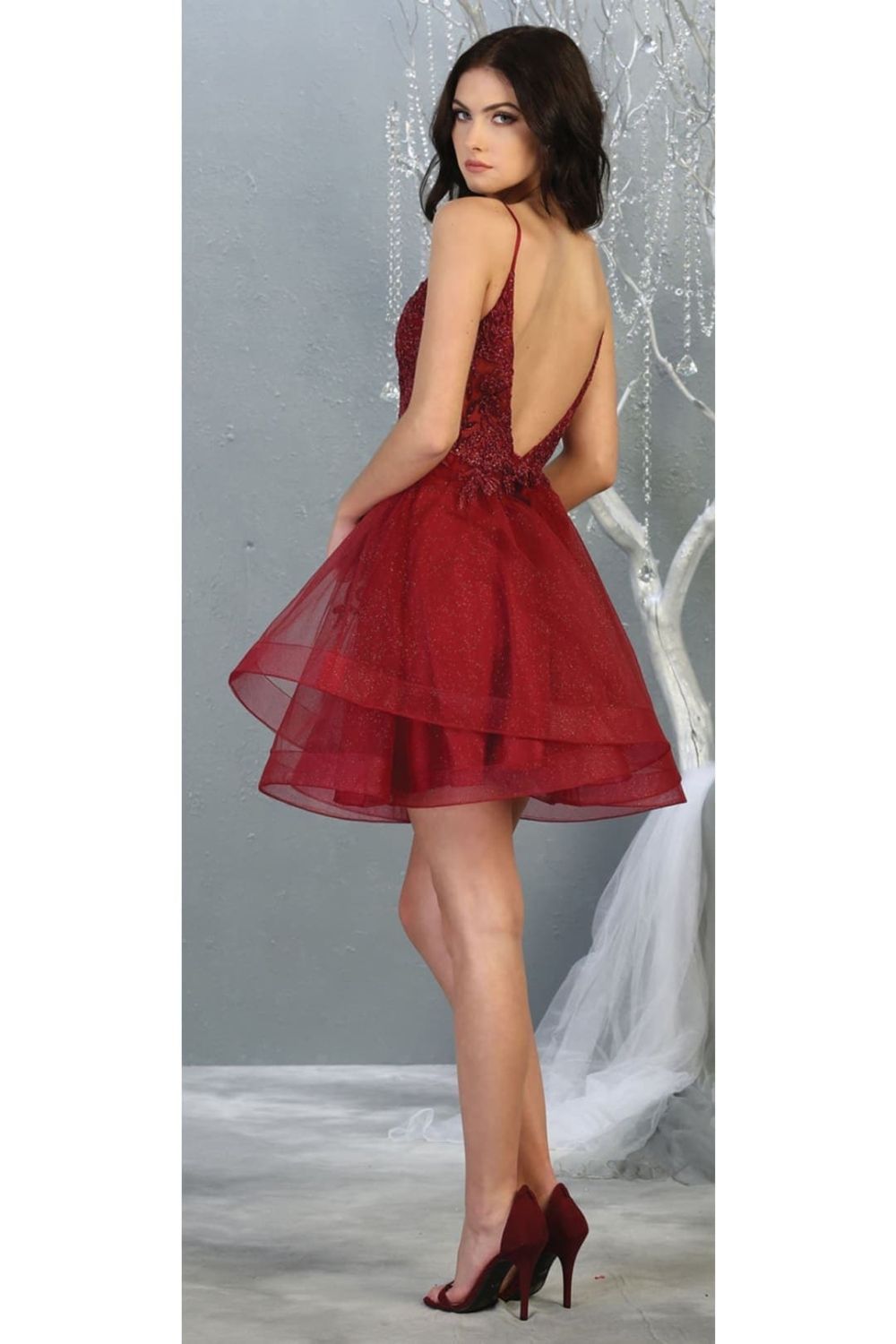 V-Neck Mini/Short Tulle Occasion A-Line May Queen 1816