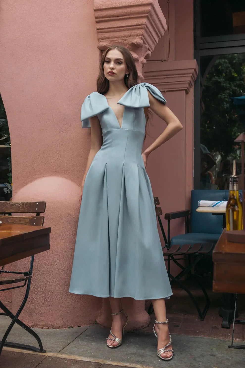 Formal Dresses Fitted Evening Formal Midi Dress Ice Blue