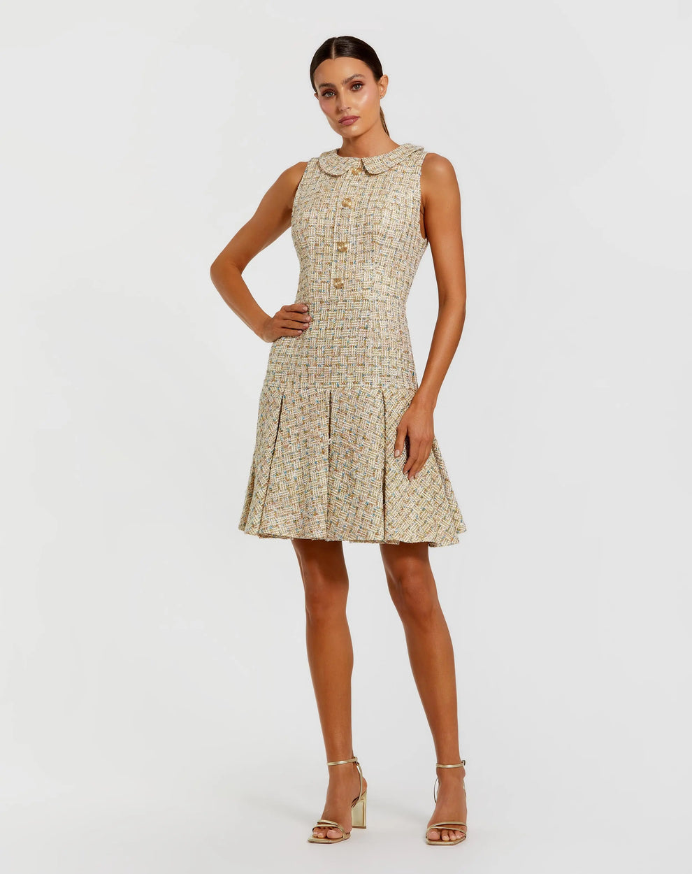 Cocktail Dresses Pleated Mini Short Cocktail Dress Mac Duggal 21068 Gold Multi