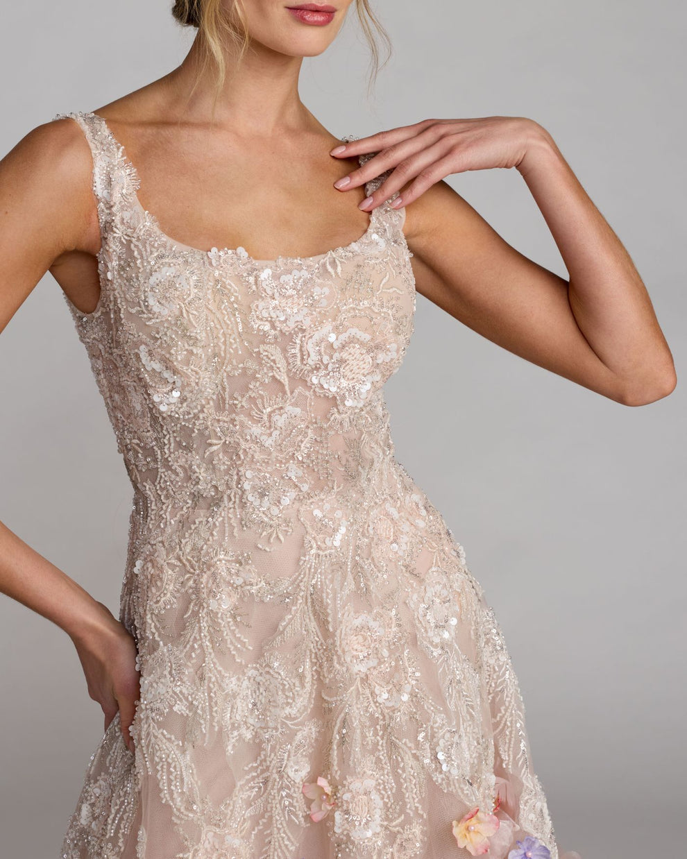 Blush Multi Scoop Neck Short Sequined Cocktail Dress A-Line Mac Duggal 9921085P