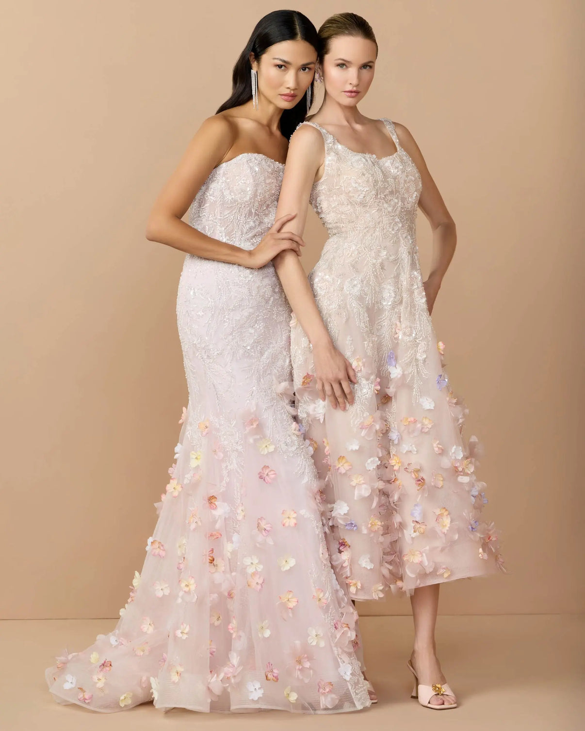 Strapless Mermaid Floral Applique Prom Dress by Mac Duggal 21147 in Blush Multi