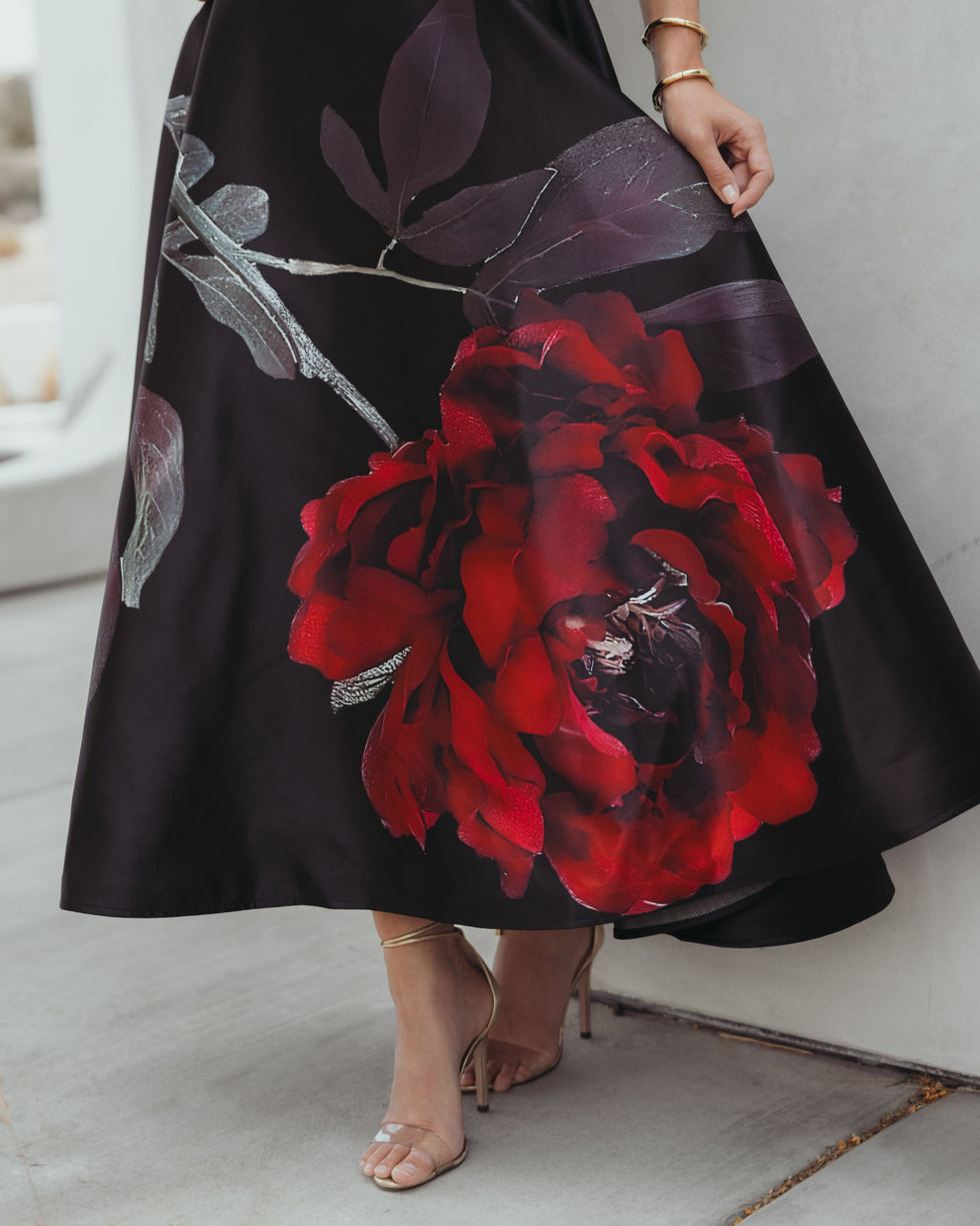 Cocktail Dresses Floral Short Fitted Cocktail Dress Black Rose