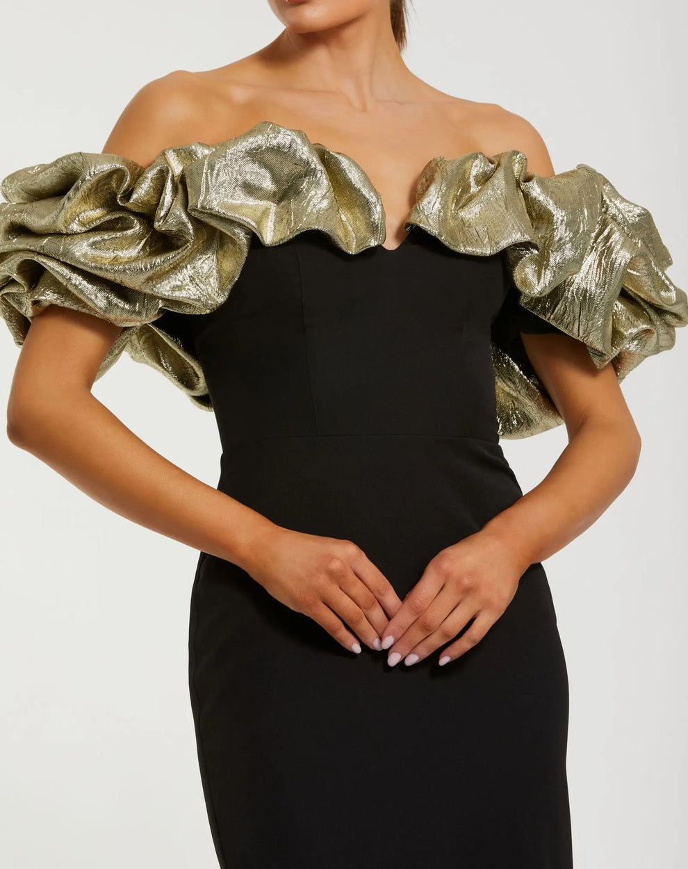 Prom Dresses Formal Long Ruffle Prom Dress Black Gold