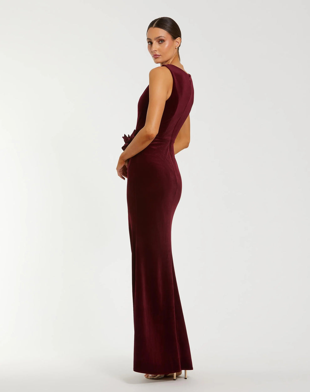 Formal Dresses Fitted Long Formal Slit Velvet Evening Gown Burgundy