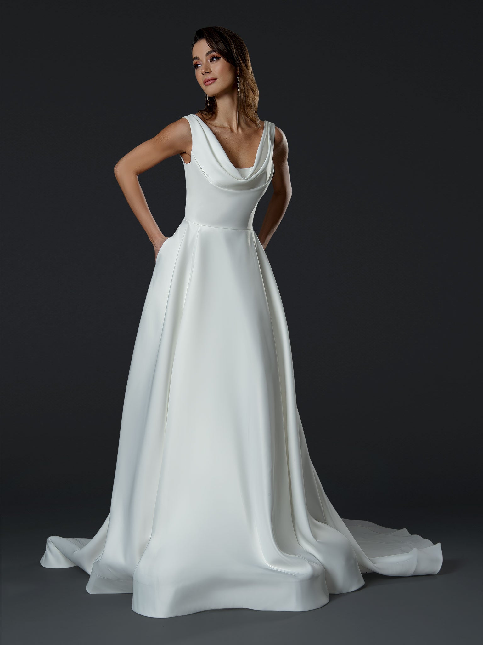 Wedding Dresses Long Wedding Bridal Dress - A Line - Stella Couture 24854 Off White-Satin-24854-Train