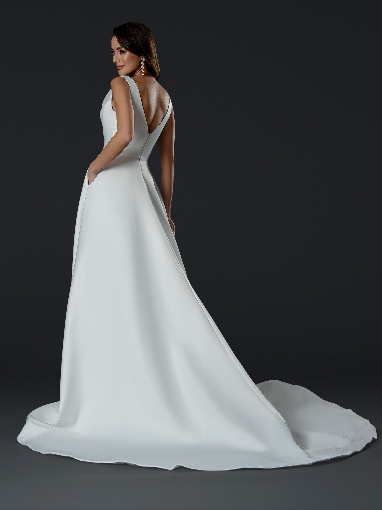Wedding Dresses Long Wedding Bridal Dress - A Line - Stella Couture 24854 Off White-Satin-24854-Train