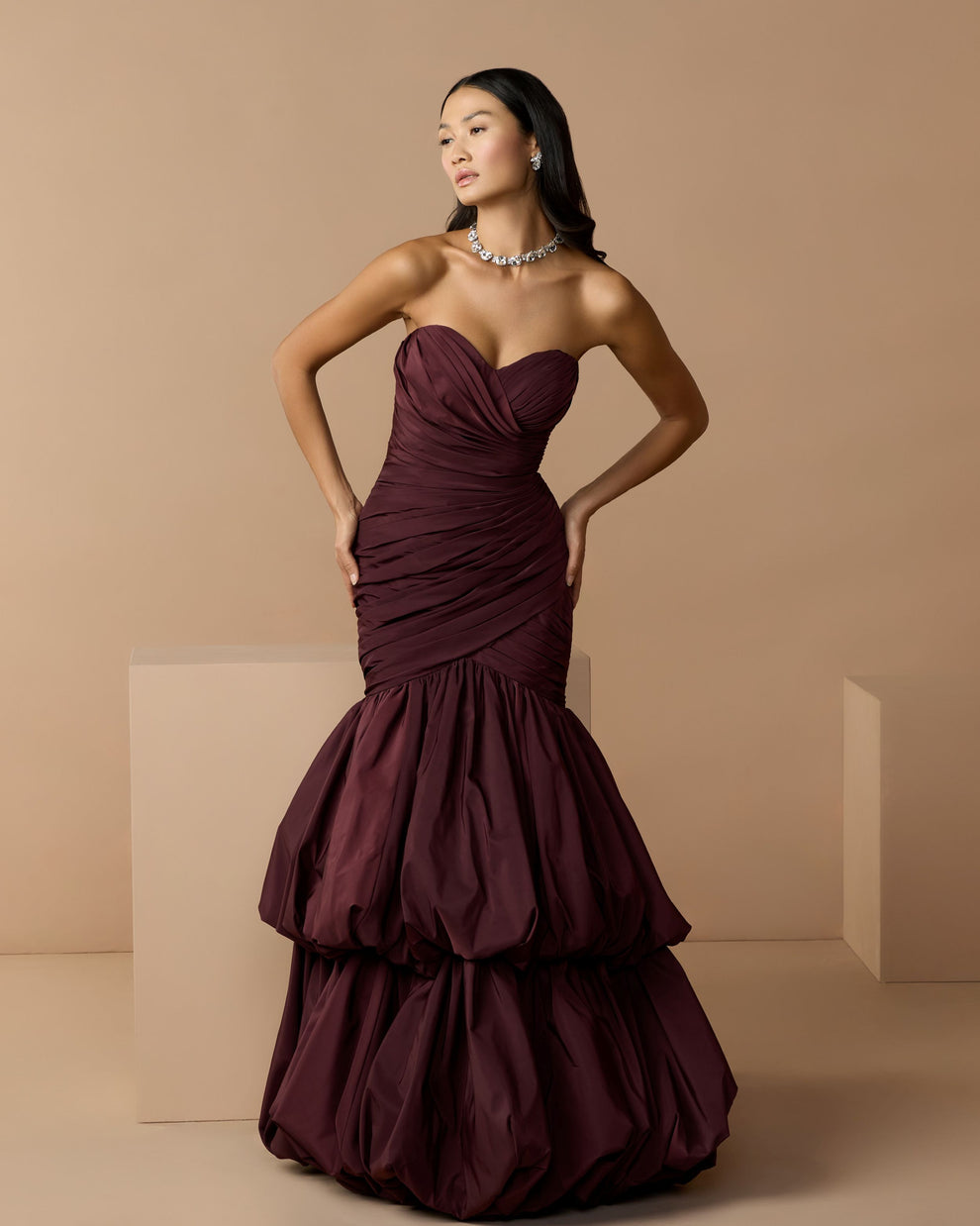 Strapless Curved Neck Floor-Length Satin Prom Mermaid Mac Duggal 21185