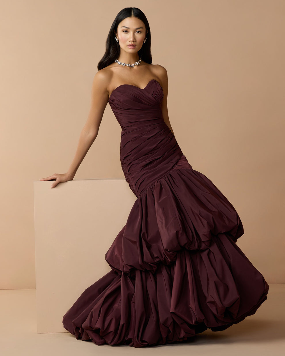 Strapless Curved Neck Floor-Length Satin Prom Mermaid Mac Duggal 21185