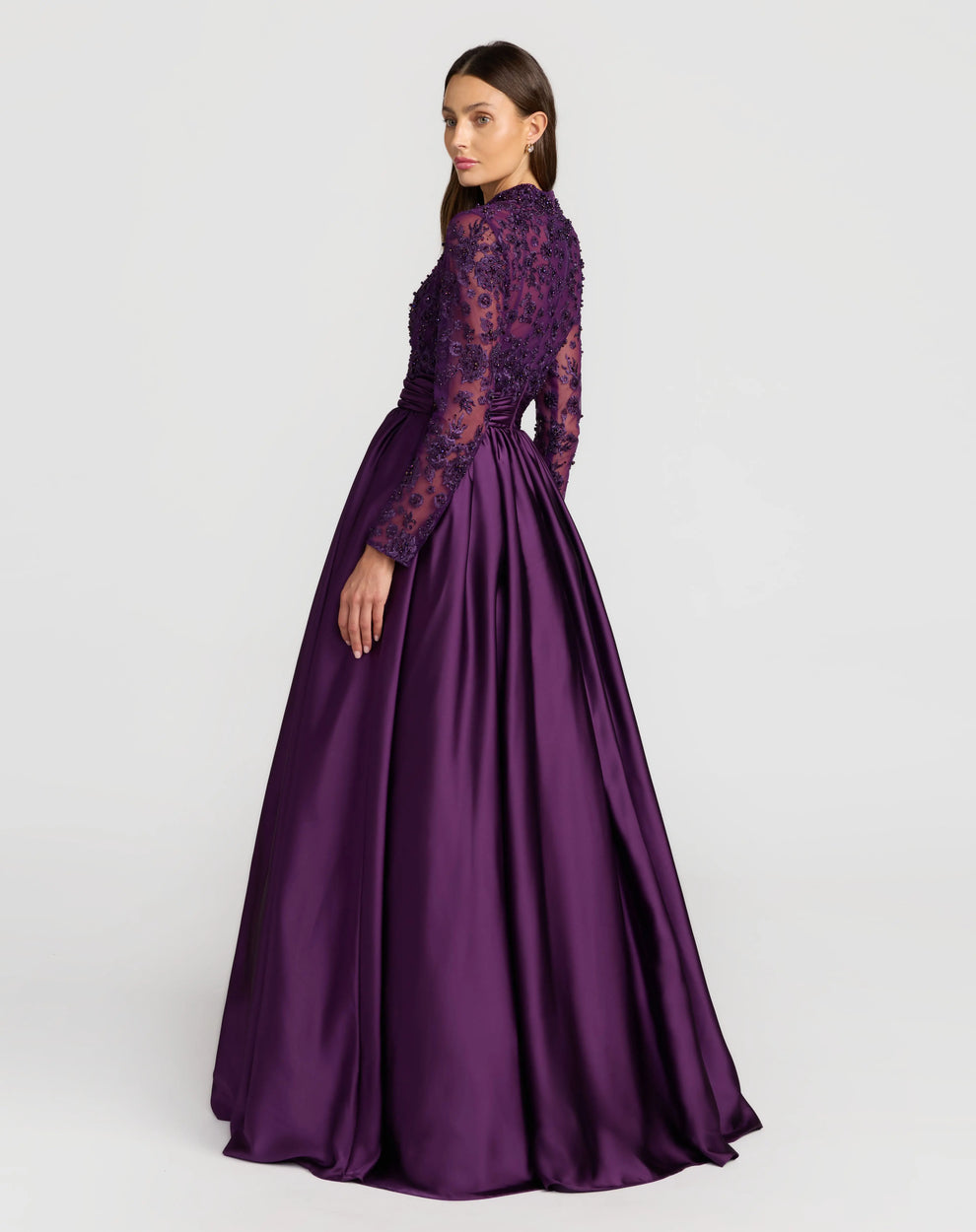 Mother of the Bride Dresses Floral Long Formal Ball Gown Mother of the Bride Dress Mac Duggal 21189 Aubergine