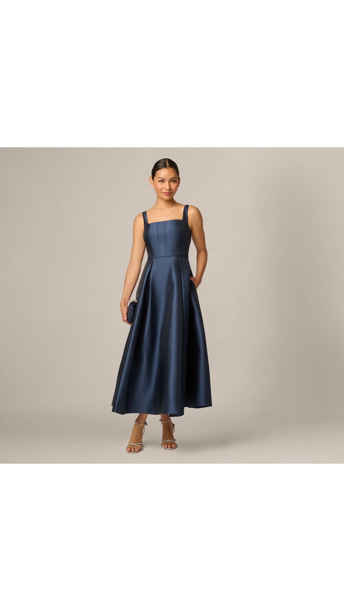 Adrianna Papell Petite Mikado Square Neck Midi Dress 211978