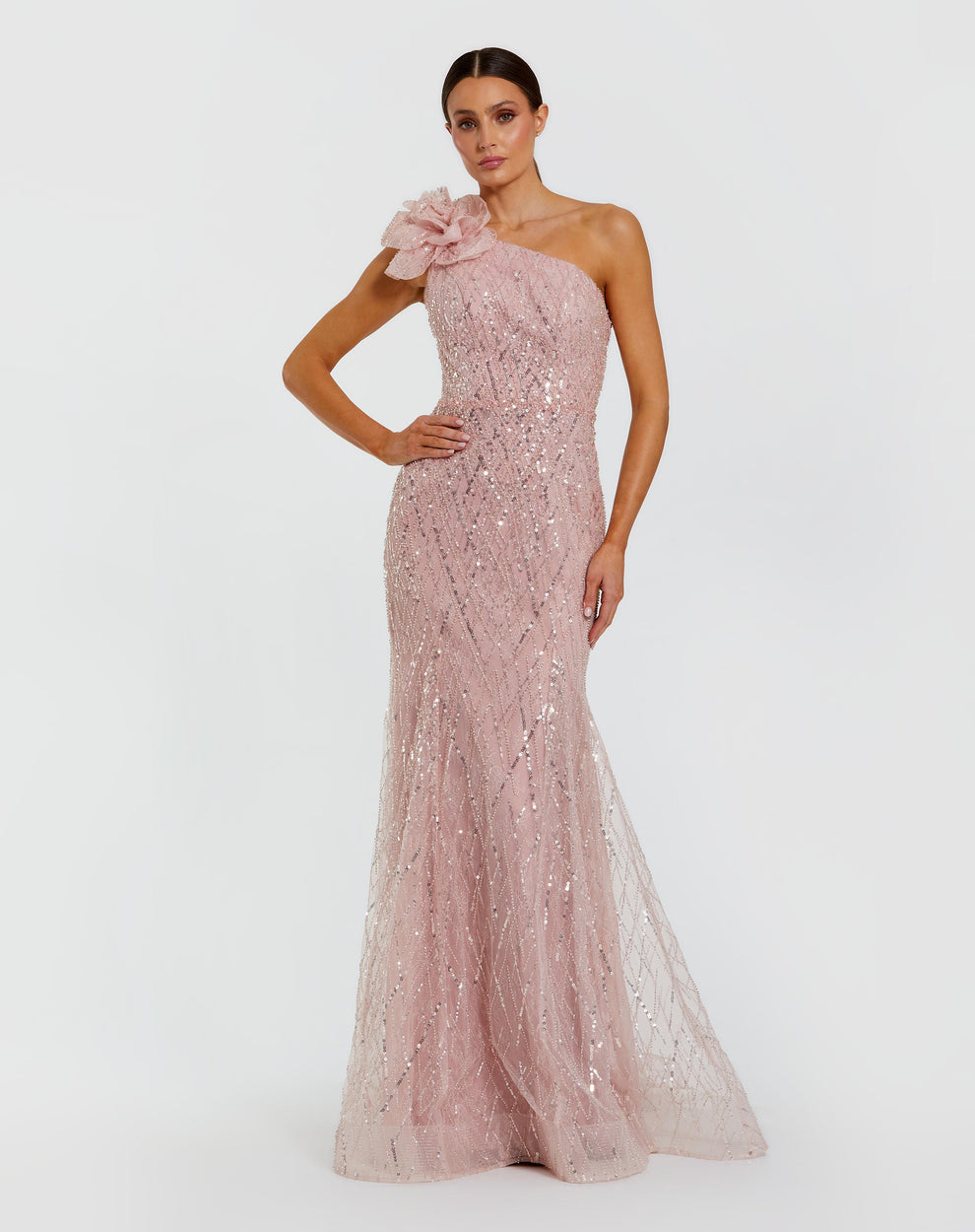 Prom Dresses 3D Floral Long Formal Mermaid Prom Dress Mac Duggal 21199 Rose