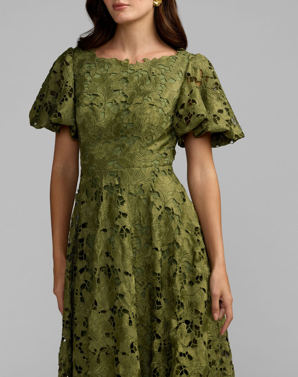 Crew High-Neck Midi Lace Cocktail A-Line Mac Duggal 21209