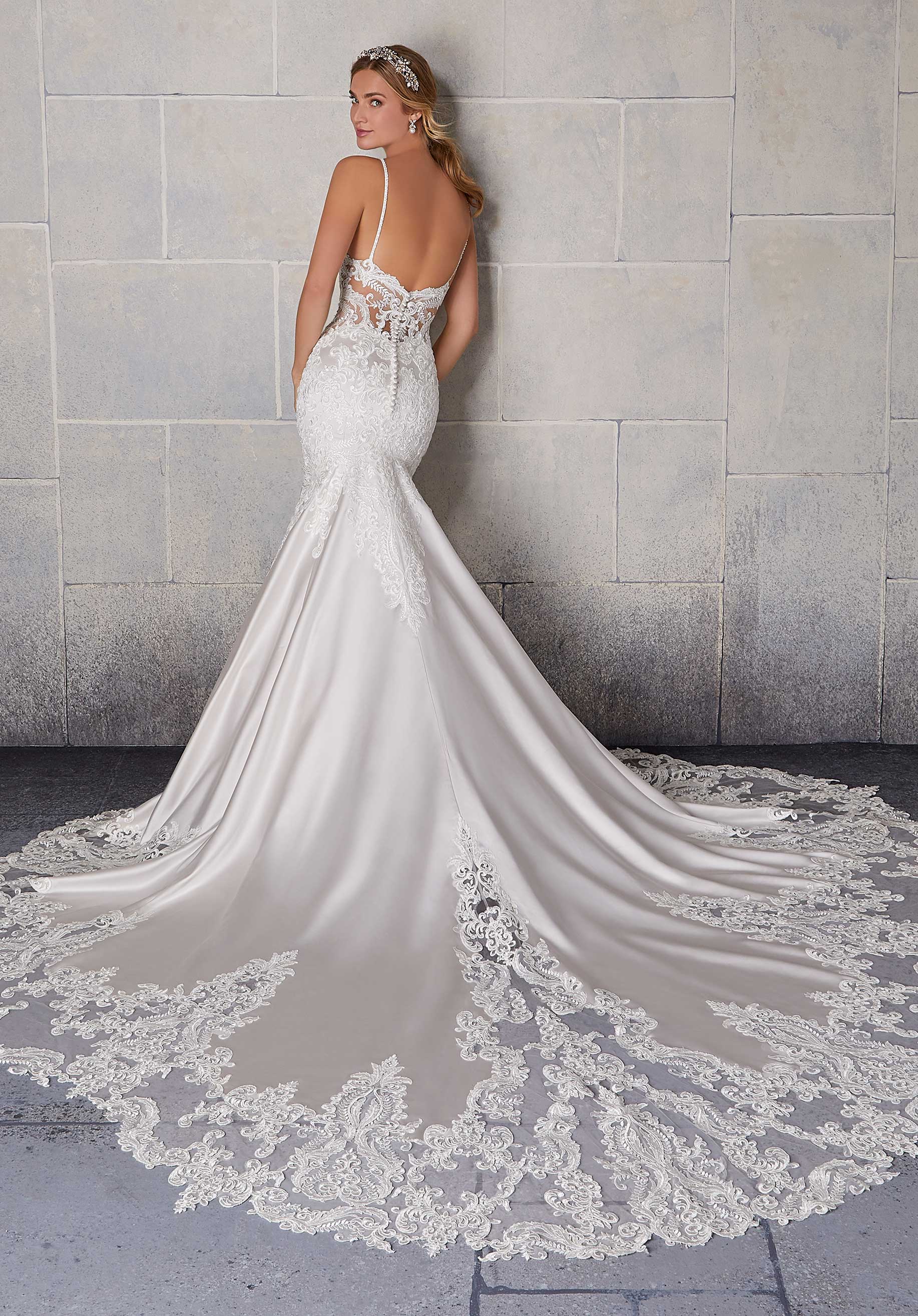 Wedding Dresses Long Wedding Lace Mermaid Dress MGNY Madeline Gardner New York 2121 Ivory/Candlelight