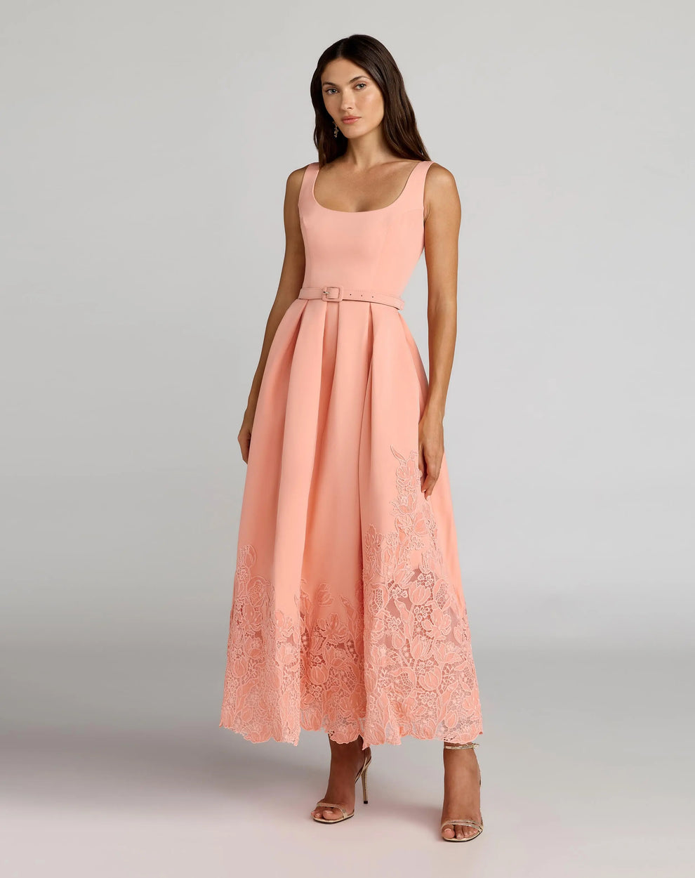 Scoop Tea-Length Crepe Formal A-Line Gown Mac Duggal 21225