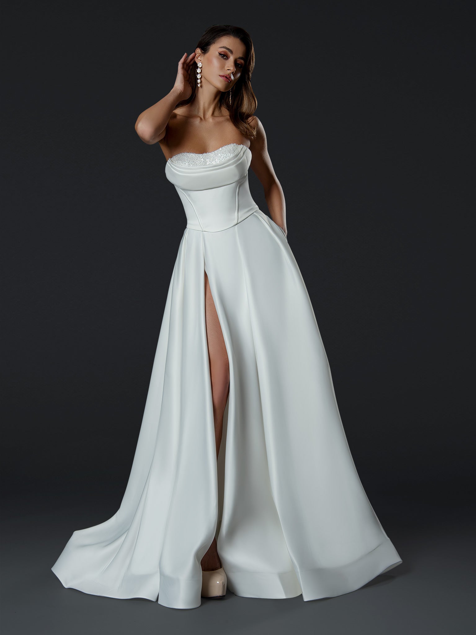 Wedding Dresses Long A Line Beaded Corset Wedding Dress Stella Couture 24857 Off White