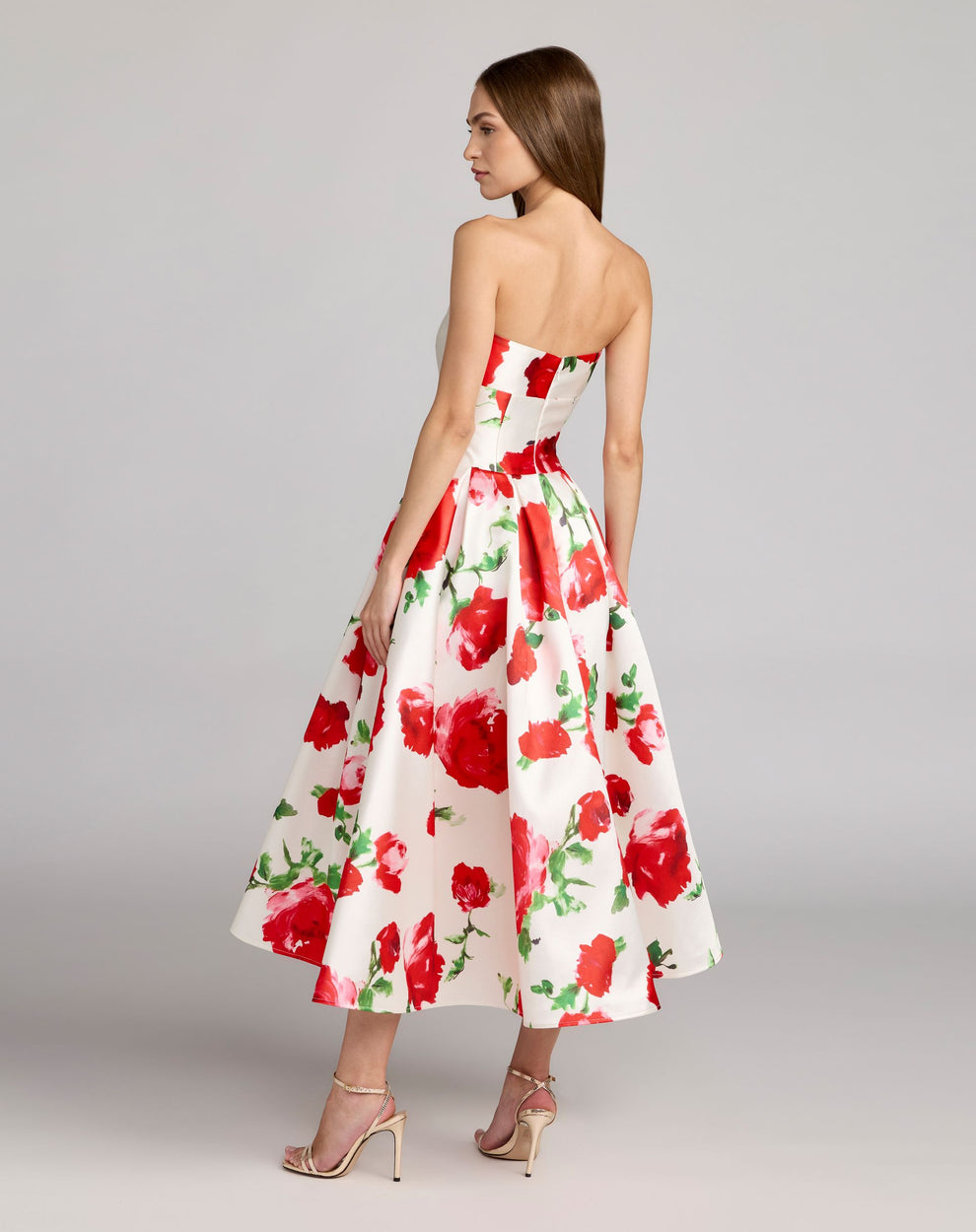 Cocktail Dresses Floral Print A Line Midi Short Cocktail Dress Mac Duggal 21238 Rose Multi