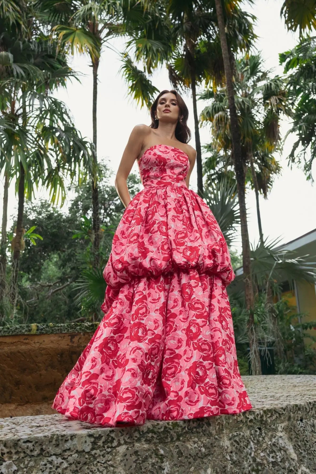 Strapless Ball Gown Floral Formal Dress by Mac Duggal 21254 in Pink Multi
