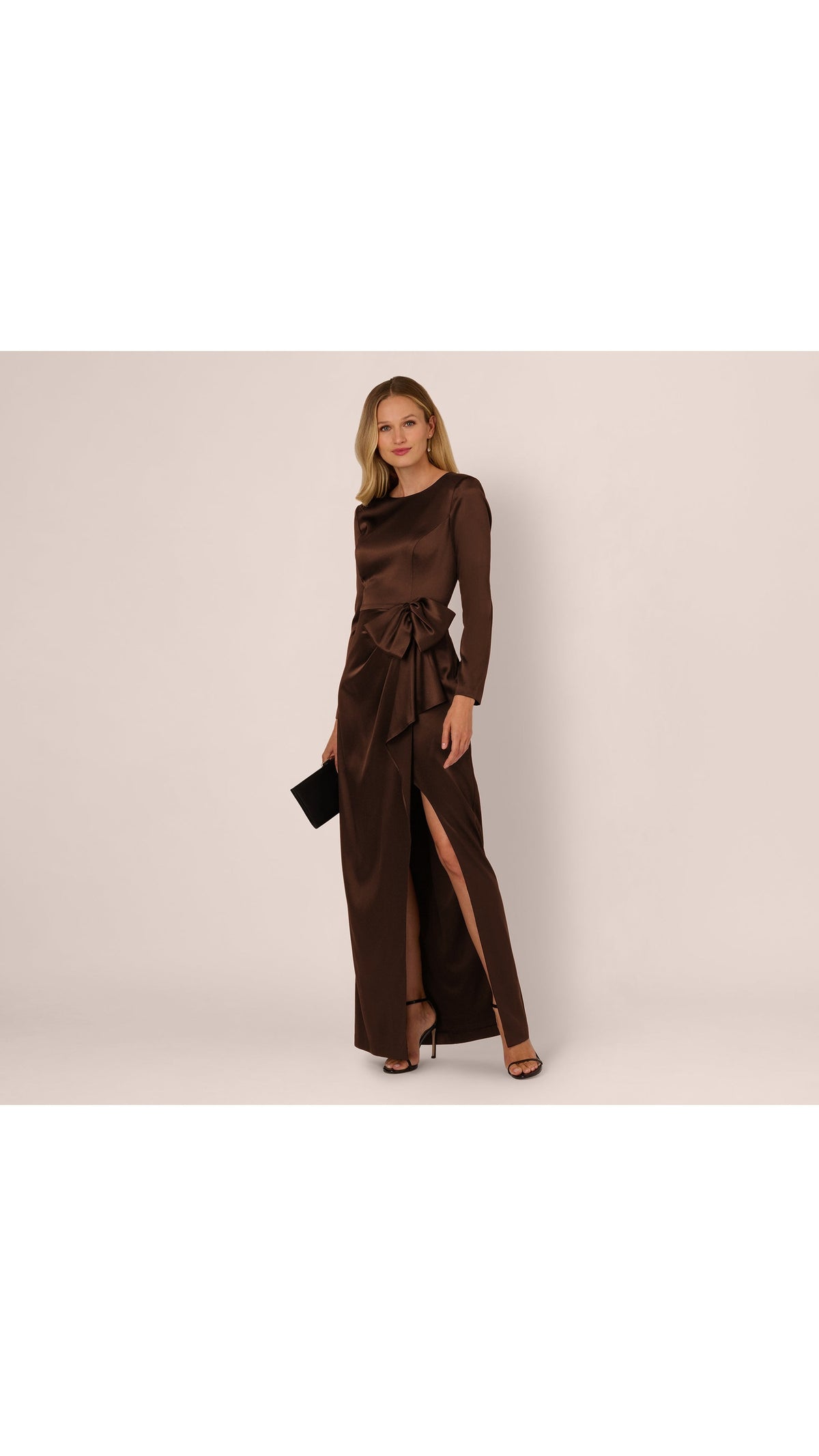Adrianna Papell Long Sleeve Satin Bow Gown 212586