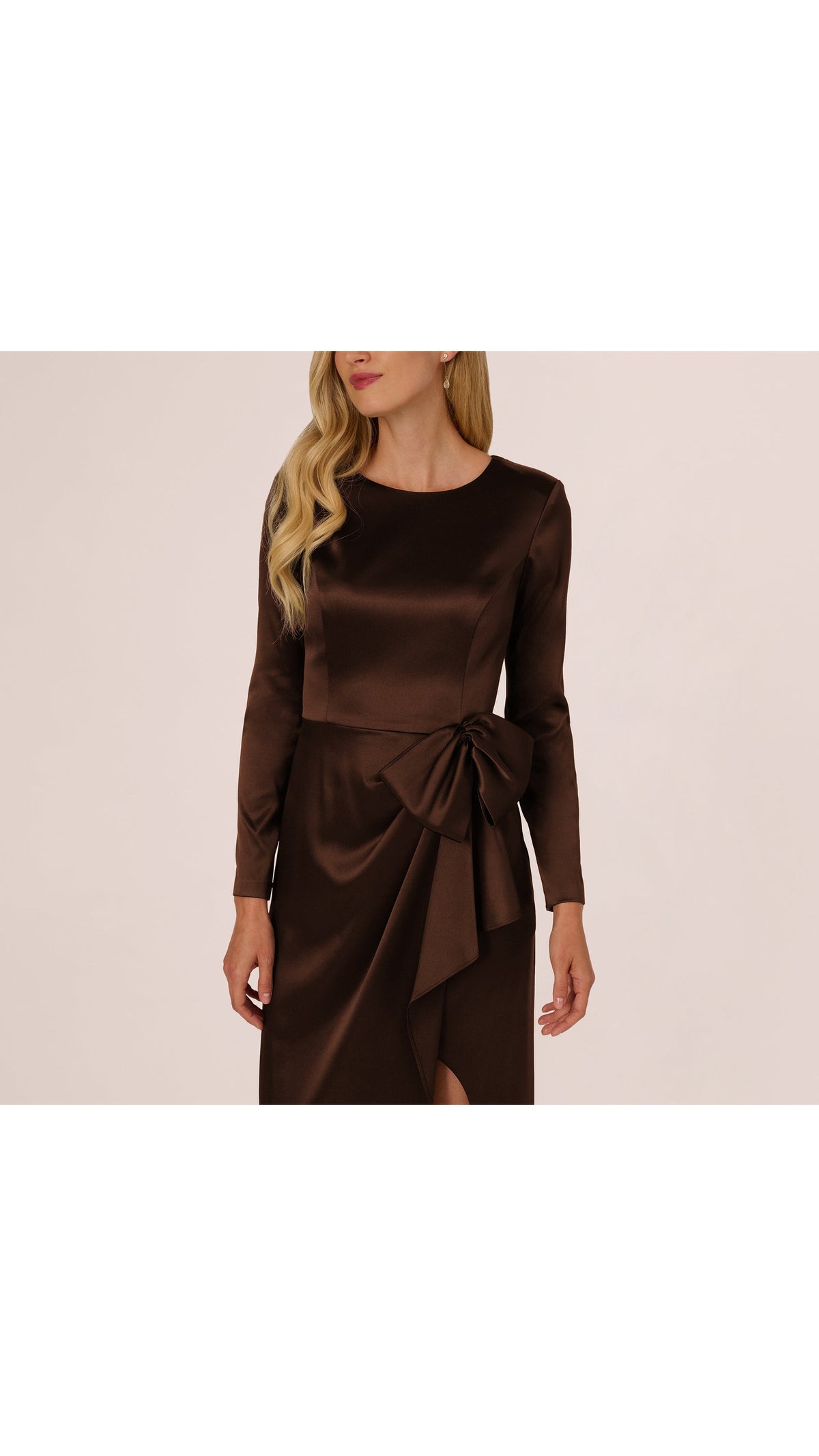 Adrianna Papell Long Sleeve Satin Bow Gown 212586