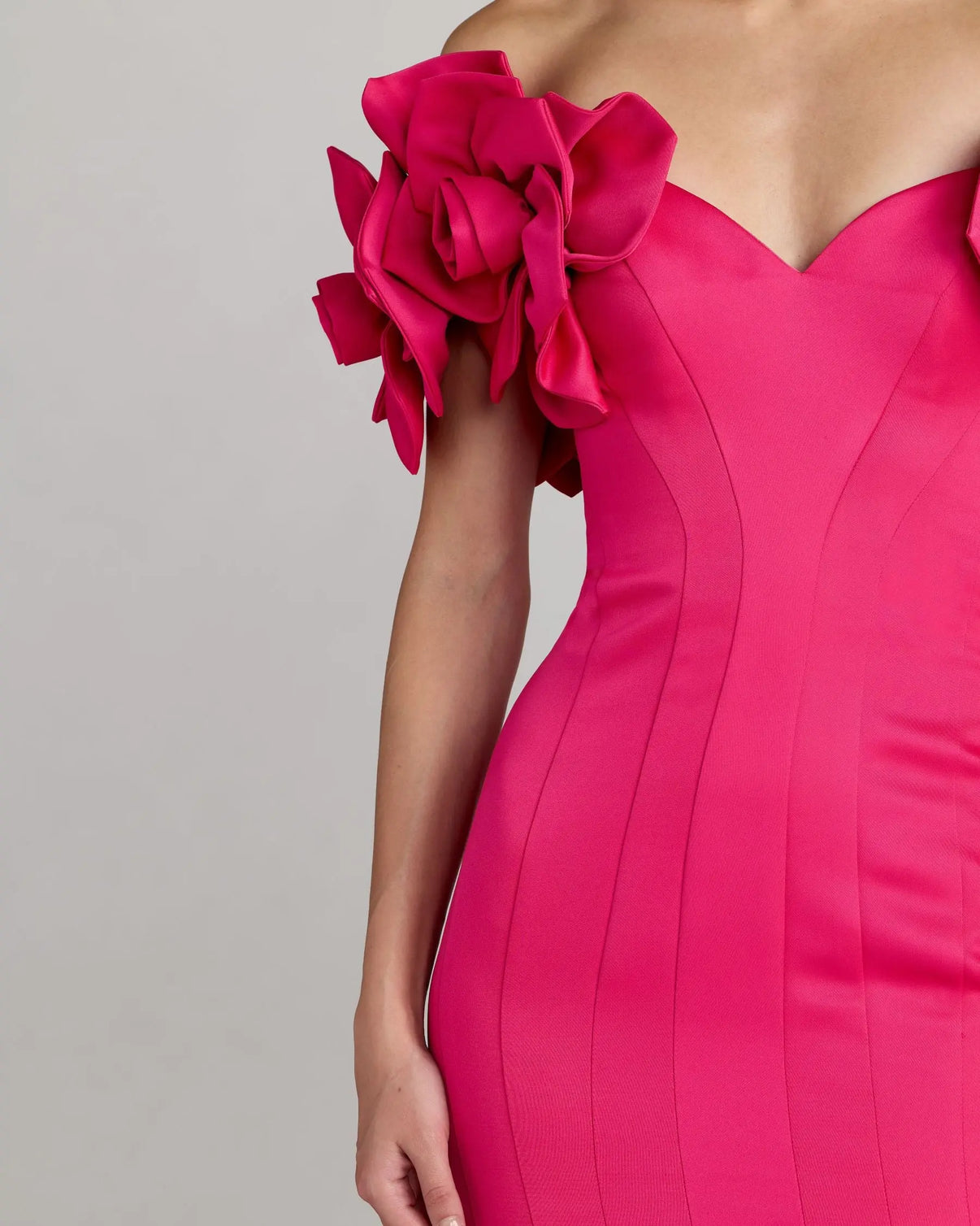 Off-Shoulder Mermaid Satin Evening Gown by Mac Duggal 21263 in Hot Pink