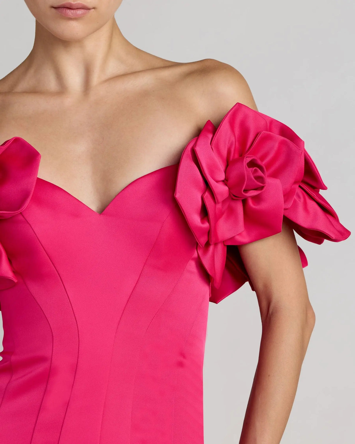 Off-Shoulder Mermaid Satin Evening Gown by Mac Duggal 21263 in Hot Pink