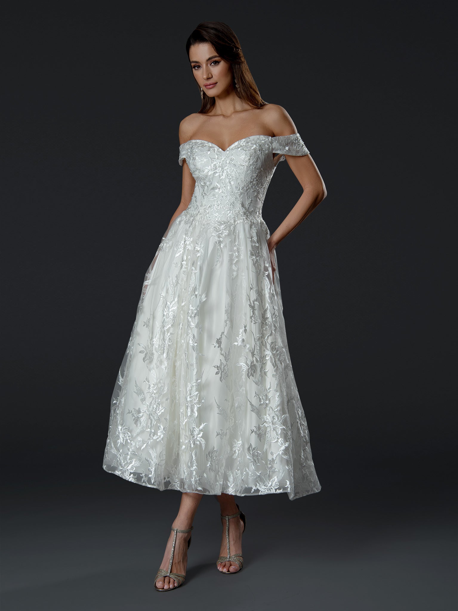 Wedding Dresses Short Bridal Lace Tea Length Wedding Dress Stella Couture 24954 Off White