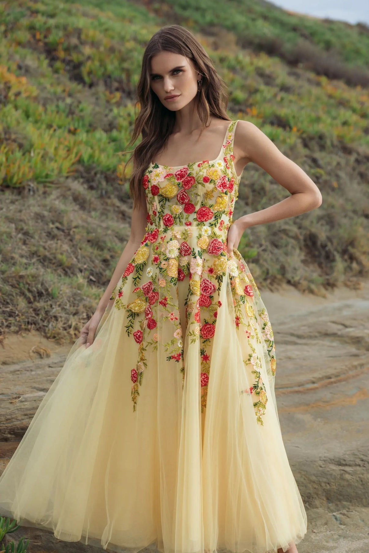 Sweetheart Tea-Length Tulle Formal Dress by Mac Duggal 21294 in Butter Multi