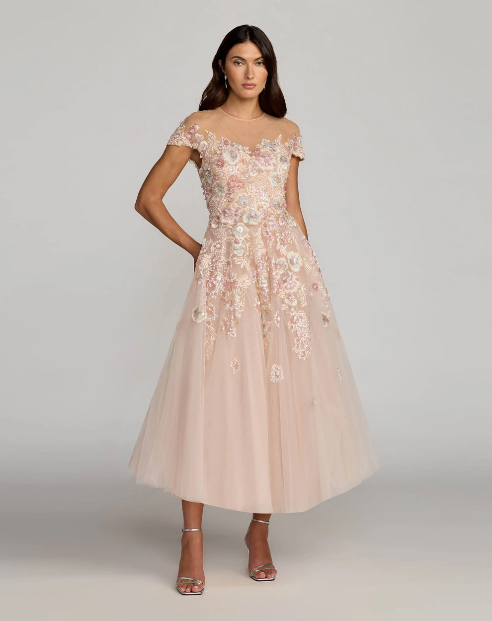 Illusion Tea-Length Tulle Formal A-Line Dress Mac Duggal 21296