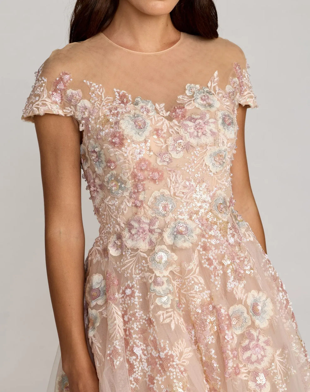 Illusion Tea-Length Tulle Formal A-Line Dress Mac Duggal 21296