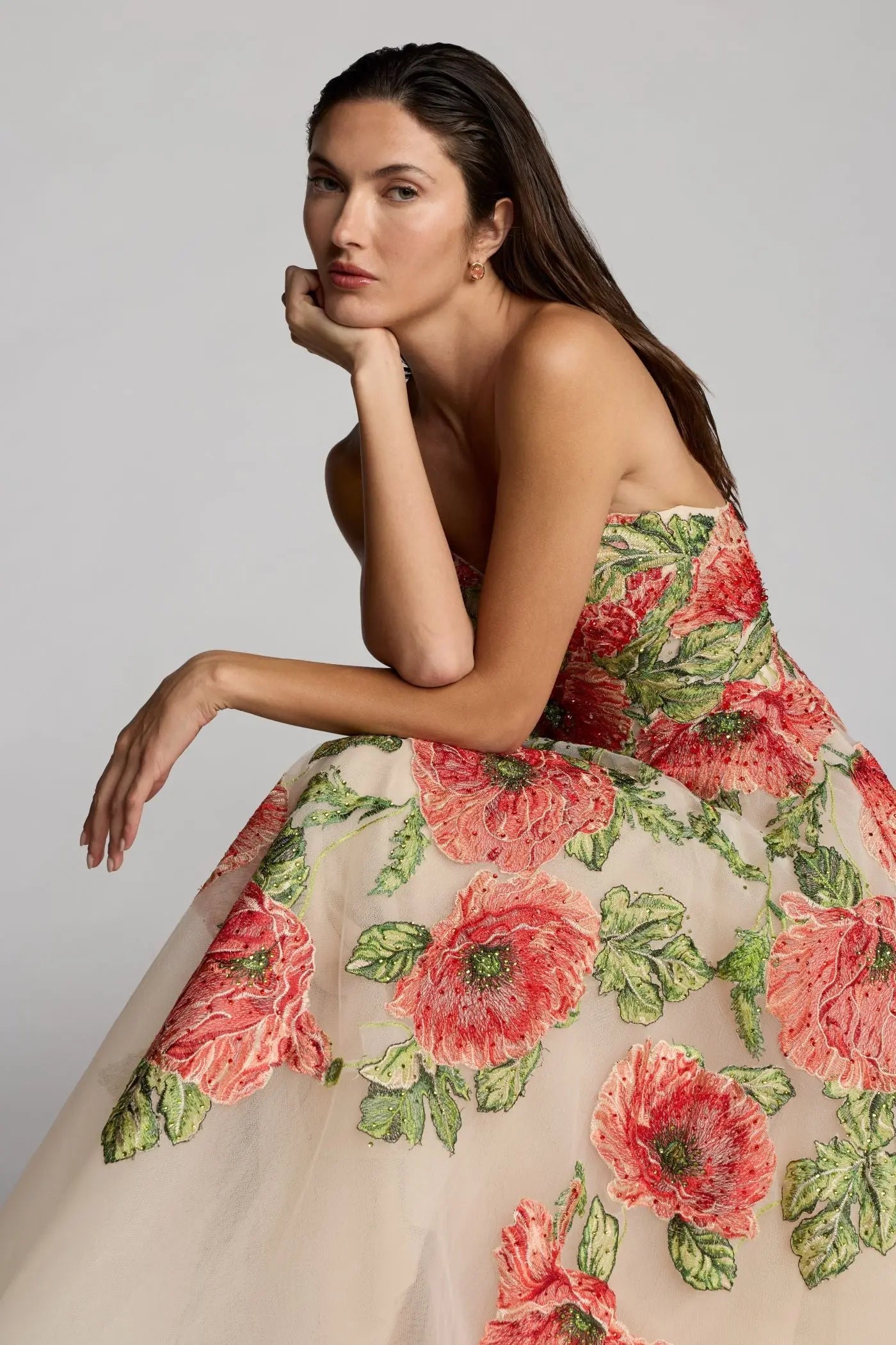 Dusty Rose Sweetheart Tea-Length Tulle Garden Cocktail Dress with Floral Embroidery Mac Duggal 21300