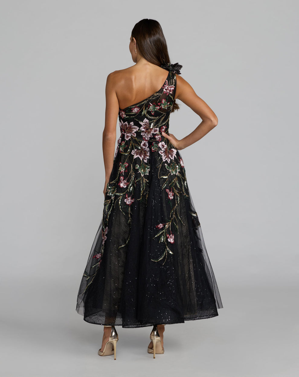 One-Shoulder Floor-Length Tulle Occasion A-Line Mac Duggal 21302