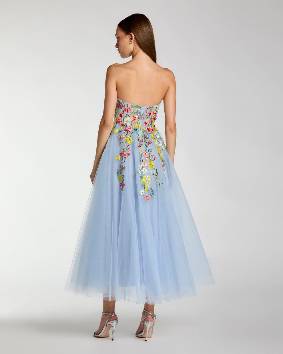 Cocktail Dresses Short Floral Midi A Line Cocktail Dress Mac Duggal 21304 Periwinkle Multi