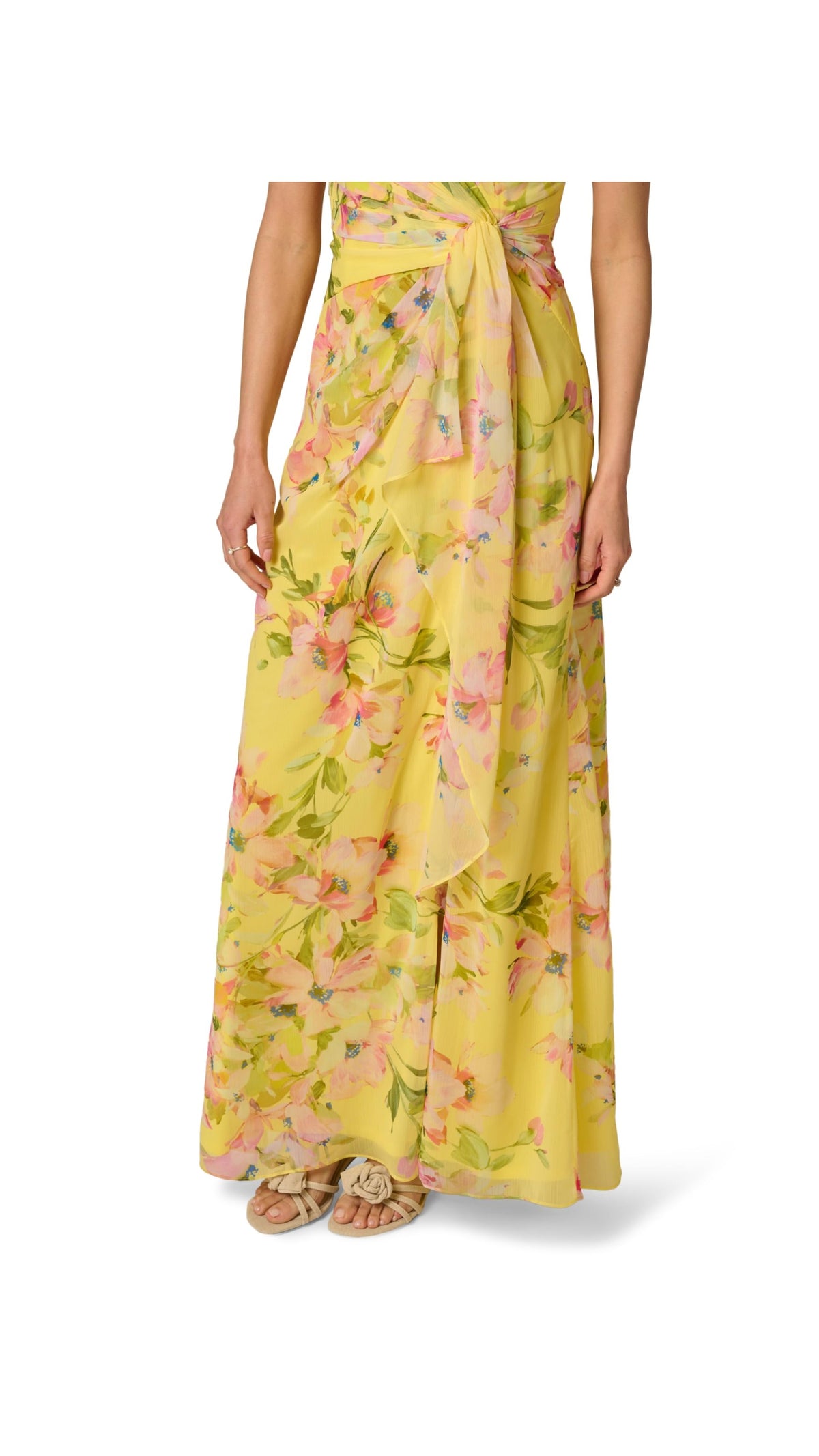 Adrianna Papell Floral Chiffon Draped Surplice Gown 213041