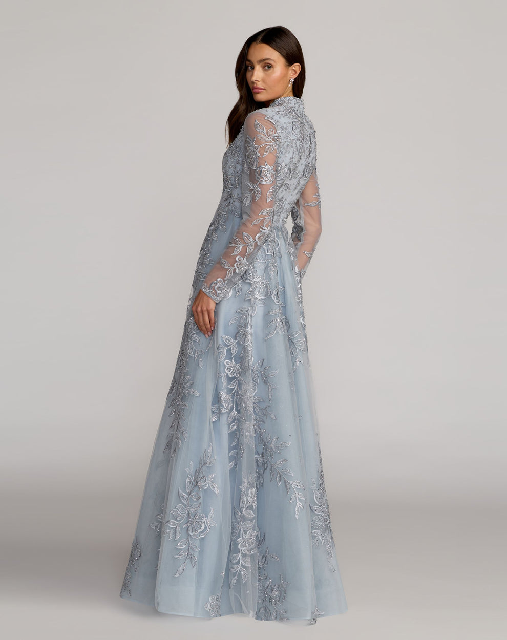 V-Neck Floor-Length Tulle Evening Gown A-Line Mac Duggal 21307