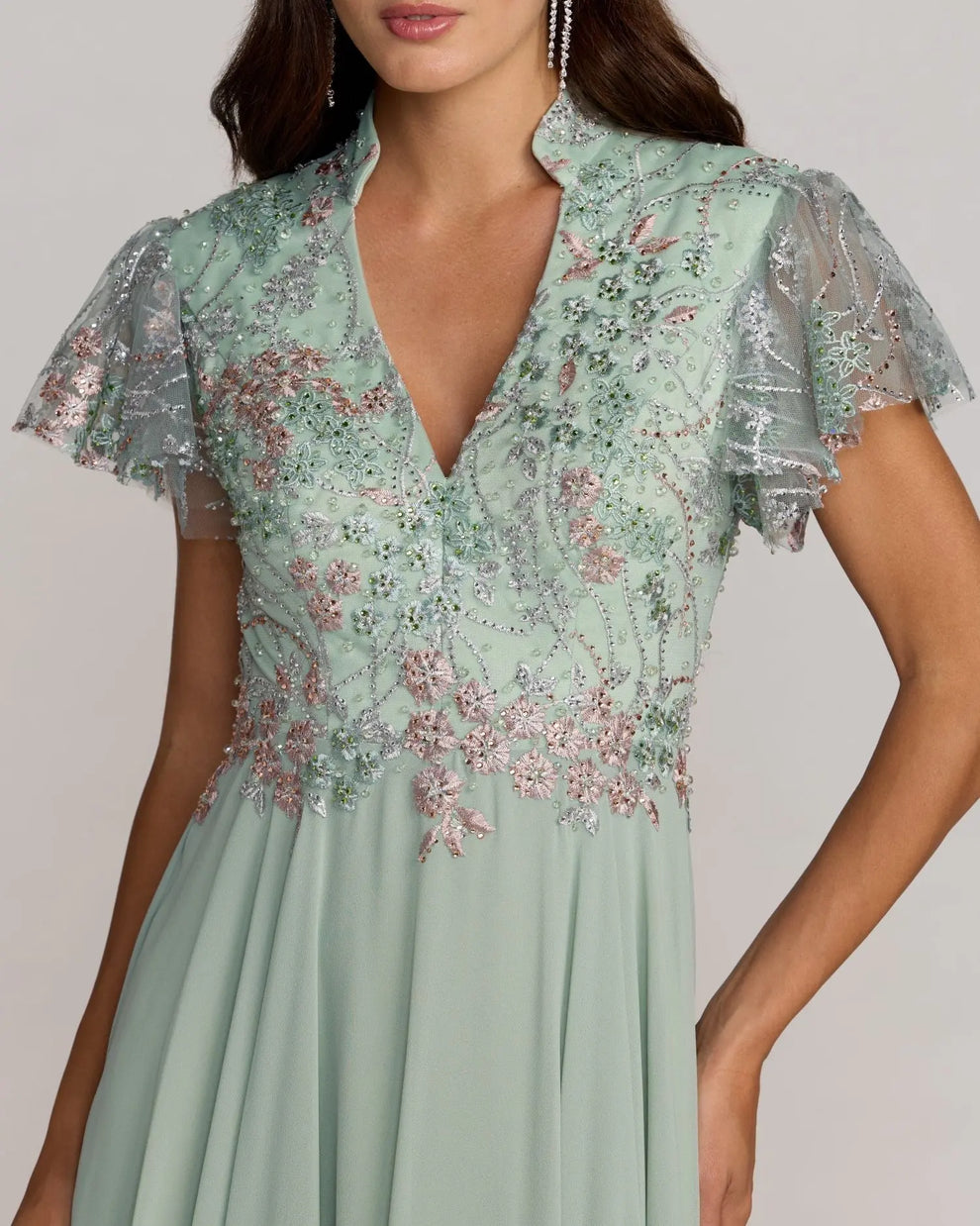 V-Neck Floor-Length Chiffon Formal A-Line Gown Mac Duggal 21314
