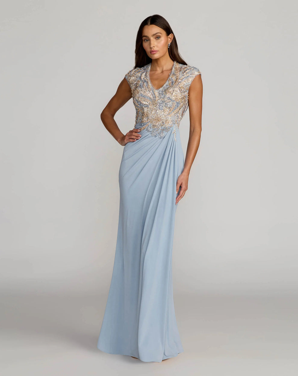 V-Neck Floor-Length Jersey Formal Mermaid/Trumpet Gown Mac Duggal 21330