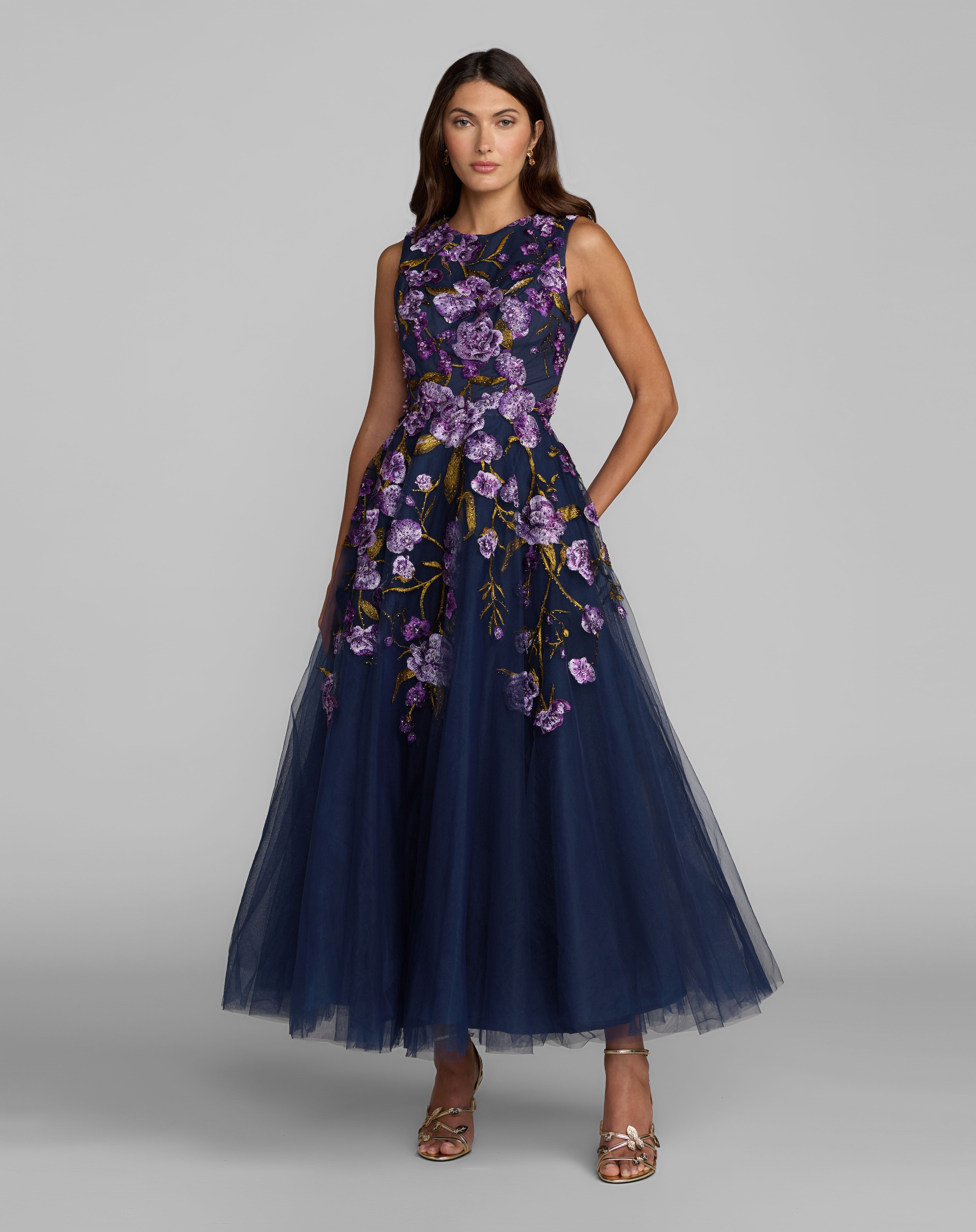 Crew/High-Neck Floor-Length Tulle Occasion A-Line Mac Duggal 21358